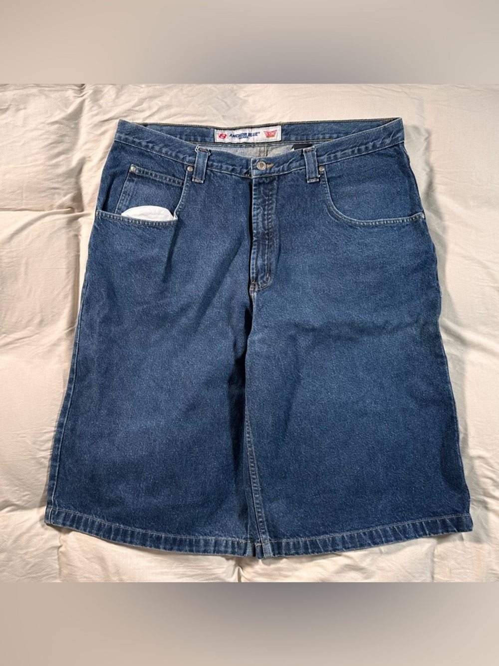 Anchor Blue Beyond Baggy Jean Shorts Jorts Size40 Y2K Dark Blue Denim Skater VTG